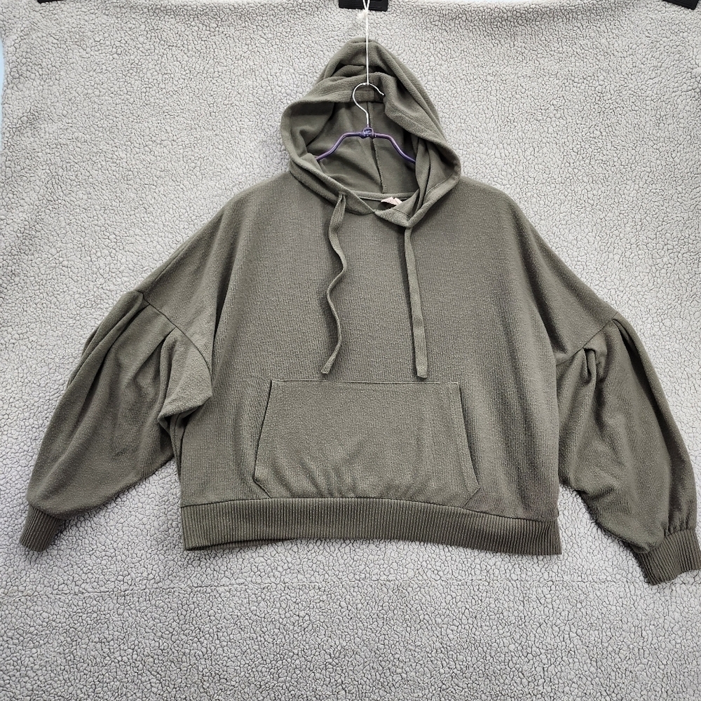 🎁5/$25 Sale Cotton On Body Hoody Cropped Womens Medium Distressed Pockets Green